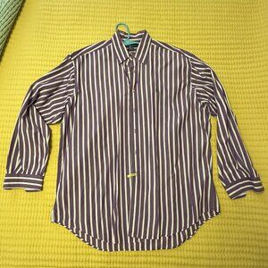 Men's LS Ralph Lauren XL Shirt, Purple with white stripes Blaire 100% Cotton